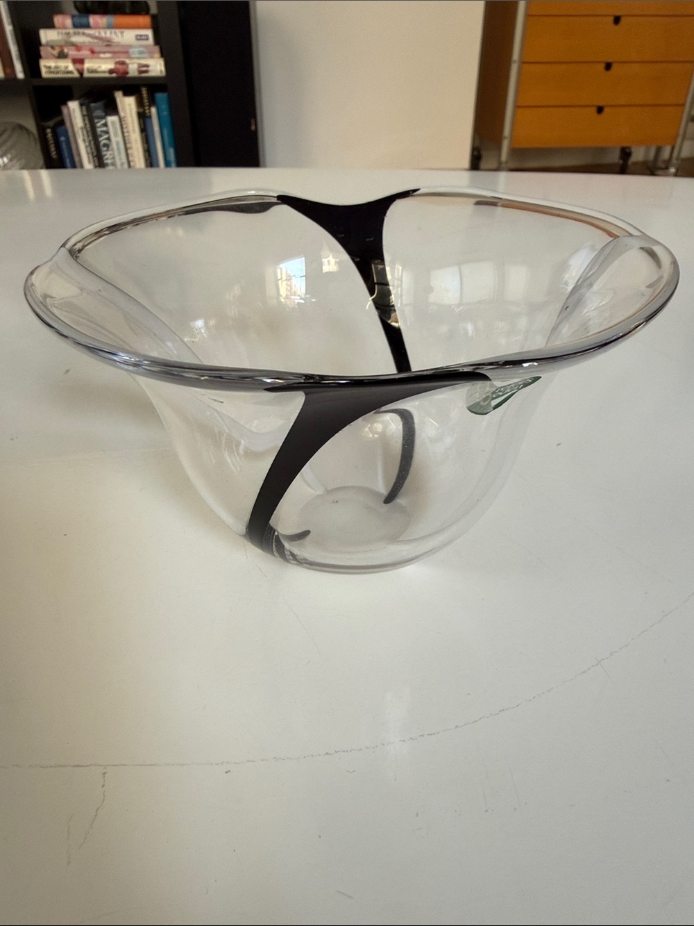 Vintage Orrefors  Sweden  Clear Glass Bowl with Black Accent - Lars Hellsten